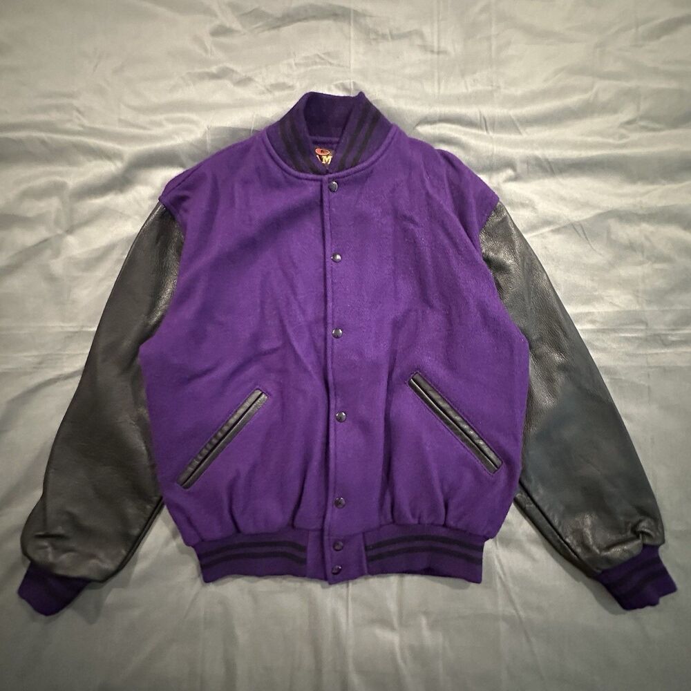 Vintage Game Sportswear Jacket Mens Large Varsity Letterman Wool USA 90s Purple